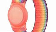 AirTag Bracelet for Kids, Apple Air Tag Protective Cover with Nylon Wristband, Anti Lost GPS Trackers Case Cover Elastic Watch Band for Toddlers Girls Boys Elders (Light Rainbow)