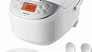 Toshiba Rice Cooker 6 Cup Uncooked – Japanese Rice Cooker with Fuzzy Logic Technology, 7 Cooking Functions, Digital Display, 2 Delay Timers and Auto Keep Warm, Non-Stick Inner Pot, White