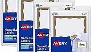 Avery Name Tags, Print or Write, Gold Border, 100 Adhesive Tags Per Pack, 4 Packs, 400 Total (05146)
