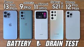 iPhone 13 Pro Max vs OnePlus 9 Pro / S21 Ultra / Mi 11 Ultra / iPhone 12 - BATTERY DRAIN TEST!