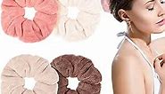 4 Pieces Large Towel Microfiber Drying Soft Scrunchies Thick Scrunchies Fuzzy Scrunchy Ponytail Holder for Hair Light Bobbles Ropes Wet and Dry Hair Accessories (Bright Colors)