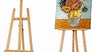 VISWIN Adjustable Height Display Easel 57" to 76", Holds Canvas up to 43", Holds 22 lbs, Beech Wood Art Easel for Painting, Easy to Assemble Floor Wooden Easel Stand for Adults, Beginners - Natural
