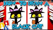 How To Draw A Black Cat With A Witch Hat