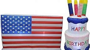 Two Independence Day Party Decorations Bundle, Includes 6 Foot Long Patriotic Independence Day 4th of July American USA Flag with Stars & Stripes, and 6 Foot Tall Happy Birthday Cake with 4 Candles