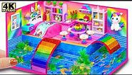 DIY Miniature House ❤️ How To Make Cute Rainbow Unicorn House with Aquarium Around from Cardboard
