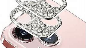 [2 Pack] Compatible with iPhone 14 Plus Bling Camera Lens Protector Cover 3D Diamond Lens Case Glitter Diamond Crystal Metal Lens Decoration Cover for iPhone 14 Plus for Women Girls Silver