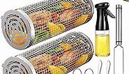 Rolling Grilling Baskets for Outdoor Grill Bbq Net Tube Stainless Steel Large Round Mesh Barbecue Cylinder Cage Cooking Accessories for Veggies Vegetable Fish Camping, Gift for Men Dad Husband Him Father Papa Best Friend New Home Hoursewarming House