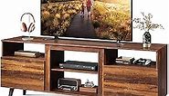 WLIVE Mid-Century Modern TV Stand for 65" TV, TV Console Cabinet, Open Shelves Entertainment Center for Living Room and Bedroom, Retro Brown