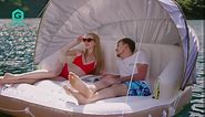 Giantex Canopy Island Inflatable Lounge, Floating Island Raft w/SPF50+ Retractable Detachable Sunshade, 71" x 71" Inflatable Pool Float Canopy w/2 Cup Holders Backrest Armrest for Pool Lake River