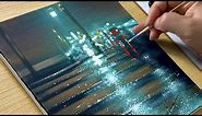 How to Draw Rainy Night Streets / Acrylic Painting for Beginners