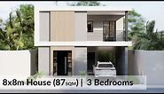 8x8m House Design | 2 Story House with 3 Bedrooms