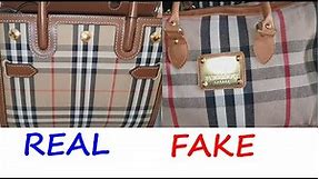 Burberry hand bag real vs fake review. How to spot counterfeit Burberry London bag