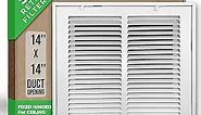Handua 14"W x 14"H [Duct Opening Size] Steel Return Air Filter Grille [Fixed Hinged] for 1-inch Filters, Vent Cover Grill for Sidewall and Ceiling, White, Outer Dimensions: 16 5/8"W X 16 5/8"H