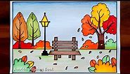 Easy and Simple Autumn Season Drawing | Fall Season Garden scenery Drawing | Types of Season Drawing