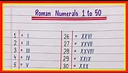 Roman Numbers 1 to 50 | Roman Numerals 1 to 50 | Write roman numbers from 1 to 50 | Roman Numbers