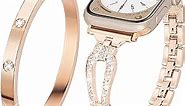 V-MORO Bling Bracelets Compatible with Apple Watch Band 40mm/41mm/38mm Series 8 7 SE Series 6/5/4,Women Dressy Jewelry Diamond Rhinestone Bangle Bracelets Set for iWatch Series 3 2 1-Rose Gold