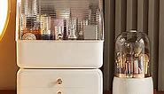 Large Makeup Organizer with Brush Holder, Makeup and Skincare Organizer for Vanity, Cosmetics Skincare Organizers with Lid and Drawers for Countertop, Bathroom, Dresser, Ideal Gifts for Women