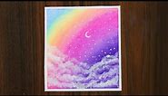 Dreamy Day 🌈Rainbow Sky & Clouds | Step by step Oil pastel Painting #144