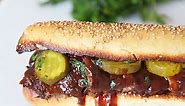 Huge BBQ Pork Sandwich with Garlic Bread Bun (slow cooker recipe)