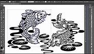 Design of Koi fishes in pond. Vector timelaps