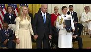 Laurene Powell Jobs accepting Medal of Freedom for Steve Jobs