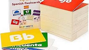 Spanish Flash Cards for Kids and Toddlers - 101 Cards - 202 Sides - Learn Shapes, Numbers, Colors, Body Parts, Counting, Letters & More - Great Value, Fun Learning and Educational Flashcards