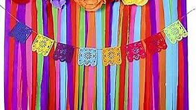 16 Pcs Mexican Paper Flowers Mexican Party Decorations Streamer Backdrop and Papel Picado Banner Mexico Fiesta Party Decorations Supplies Set for Cinco De Mayo Party Wedding Birthday