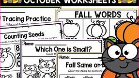 OCTOBER FALL Preschool NO PREP Worksheet Packet (Pre-K)