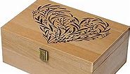 Wooden Memory Keepsake Box, Floral Heart Engraved Keepsake Boxes with Lids, Memory Box for Keepsakes for Anniversary, Wedding, Memory, Birthday, Valentines Day, Wood Box for Office or Home
