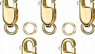 18k Gold Lobster Claw Clasp Gold Filled with Closed Jump Rings for Necklaces Bracelet Or Jewelry Making, Made in Italy.(5 Pieces Silver (0.47 x 0.16 inch)