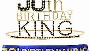 30th Birthday King Crown for Men and Boys, Sash and Pin for Men and Boys, Royal King Silver Metal Birthday Boy Crown and Birthday Sash Men and Birthday Boy Pin, Decorations for 30th Birthday Men Party