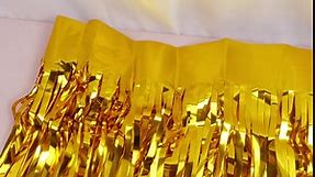 Peryiter 12 Packs 29 x 108 Inch Metallic Foil Fringe Table Skirt Shiny Tinsel Table Skirts Banner Rectangle Tables Streamer Parade Floats Birthday Carnival Wedding Valentines Party Decor(Gold)