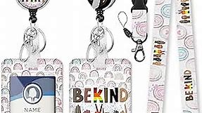 Be Kind Lanyards for ID Badges, Motivational Badge Reels Retractable Heavy Duty with 360° Swivel Carabiner Clip, Cute ID Clip ID Holder with Breakaway Lanyard
