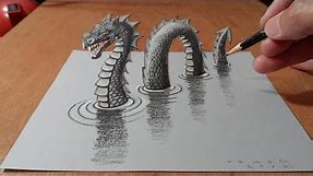 How To Draw A 3d Loch Ness Monster - Awesome Trick Art