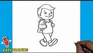 How To Draw School Boy step by Step and Easy | School Boy Line Illustration | School Boy drawings