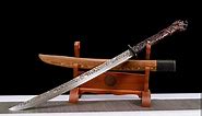 LOONGSWORD,Chinese Sword,Horn Dao Swords Real(Forged High Carbon Steel Blade,Rosewood Scabbard,Dragon Handle)