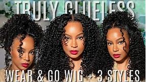 NEW "M" CAP WEAR & GO GLUELESS Curly Wig for BEGINNERS + 3 STYLES | PRECUT & PREPLUCKED|CURLYME HAIR