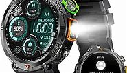 Military Smart Watch for Men (Call Receive/Dial) with LED Flashlight, 1.45" HD Outdoor Tactical Rugged Smartwatch, Sports Fitness Tracker Watch with Heart Rate Sleep Monitor for iPhone Android Phone