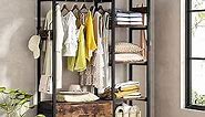 Tribesigns Freestanding Closet Organizer, Clothes Rack with Drawers and Shelves, Heavy Duty Garment Rack Hanging Clothing Wardrobe Storage Closet for Bedroom, Rustic Brown