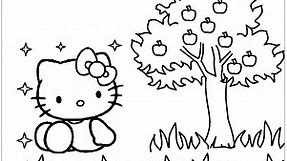 Hello Kitty With Apple Tree Coloring Page - Free Printable Coloring Pages