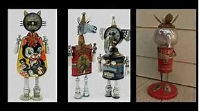 Tin Robots Crafts Ideas - Best Found Objects Robots - Recycled Craft Ideas