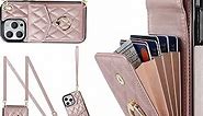 SINQERISHT Crossbody Wallet Phone Case for Apple iPhone 7 Plus/8 Plus Leather Case with Card Holder & 360° Ring Kickstand & Wrist Strap Purse Cover Magnetic Closure Flip Handbag Women Shell(Rose Gold)