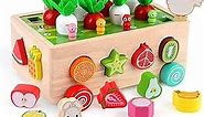 SKYFIELD Montessori Wooden Garden Toy for Baby Boys Girls 1 2 3 Years Old, Fine Motor Skills Developmental Gift Toy Color Shape Fruit Sorting Orchard Cart Farm Game for Toddler 1-3