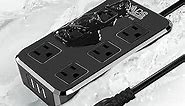 IPX6 Outdoor Power Strip Weatherproof, Waterproof Surge Protector with 6 Wide Outlet with 3 USB Ports, 6FT Long Extension Cord, Wall Mountable for Outside Decorations and More UL Listed(Black)