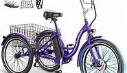 Mooncool 24" 26" 3 Wheel Electric Tricycle for Adults, 350W 36V 7 Speeds Motorized Electric Trike Three Wheel Electric Bikes Bicycle with Large Basket for Women Men