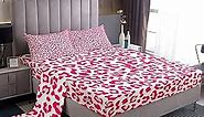Homewish Pink Leopard Print Sheet Set Queen,Cheetah Bedding Set for Kids Teens Girls,Wild Animal Fur Print Romantic Bed Sheet Set 4pcs with Deep Pocket Fitted Sheet + Flat Sheet + 2 Pillowcases
