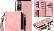 for Samsung Galaxy S20 FE 5G Wallet Case, Detachable PU Leather Magnetic flip Phone Case Wallet with Card Holder Wrist Strap Zipper Wallet for Women/Men, S20 FE 5G Phone Case 6.5inch(Pink)