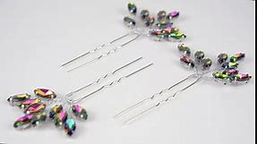 Teyglen 3pcs Bridal Crystal Hair Pins Rhinestones Hair Pieces Simple Crystal Wedding Hair Accessories Handmade Hair Pins for Women Bride Girls (Colorful)