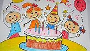 How to Draw Happy Birthday Drawing For Kids