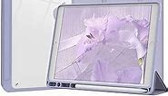 Xkladz Case for iPad 9th Generation Case 2021 / iPad 8th Gen 2020 / iPad 7th Gen 2019, for iPad 10.2 Inch Case with Pencil Holder, Stand Tablet Clear Back Cover, Auto Sleep/Wake - Purple